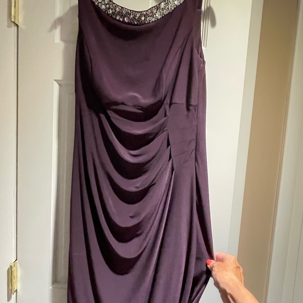 Size 6 aubergine dress with rhinestone collar and back rhinestone strap
